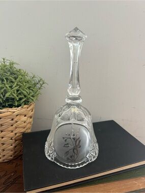 Vintage Pressed Clear Glass Crystal Bell Etched Rose Pattern